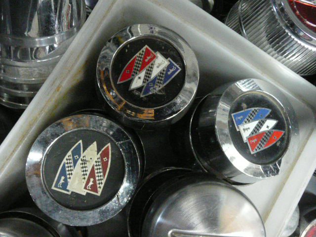 GM Buick Rally wheel center caps tri-shield red white blue factory GM